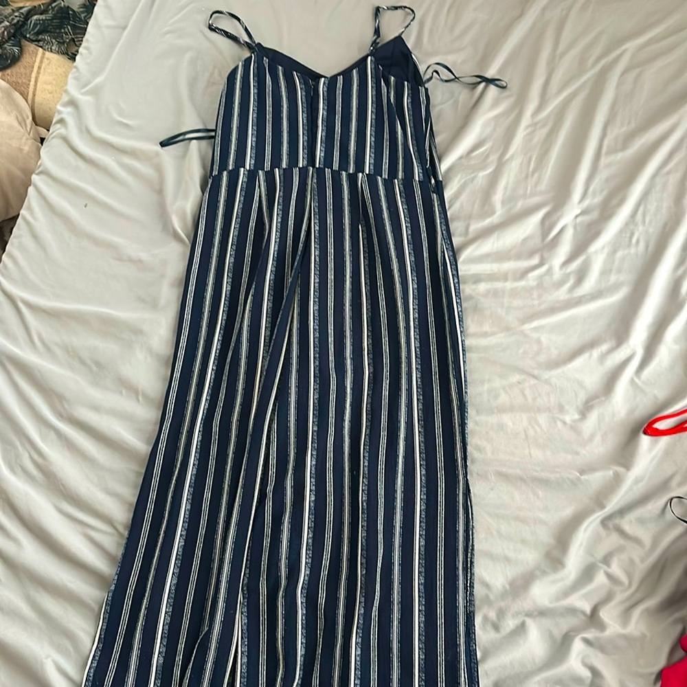 Blue and white striped jumper